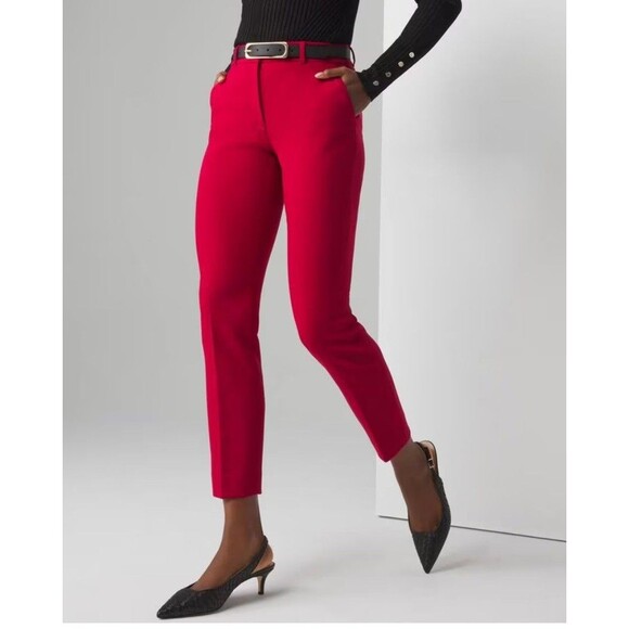 White House Black Market The Slim Ankle Straight Ponte Knit Red Pants Trousers - Picture 1 of 13